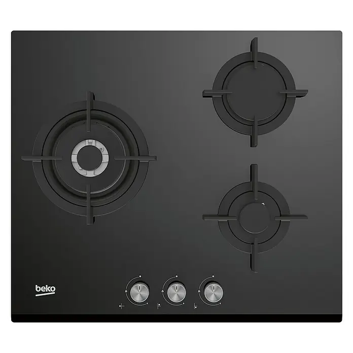 Beko Placa de cocción de cristal gas HISW  63222 SO - Zonas de cocción: 3 ud., Vitrocerámica