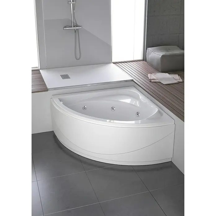 Bañera de hidromasaje esquinera Line agua + aire - L x An: 135 x 135 cm, Acrílico sanitario, Blanco