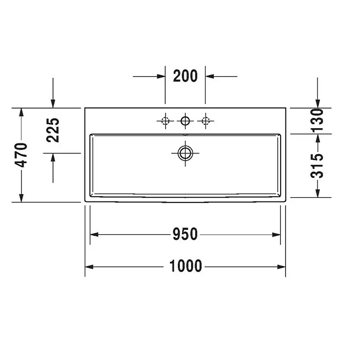 Duravit Vero Air Waschtisch - 100 x 47 cm, Ohne Spezialglasur, Hahnloch: Ohne, Ohne Überlauf, Weiß, Geschliffen