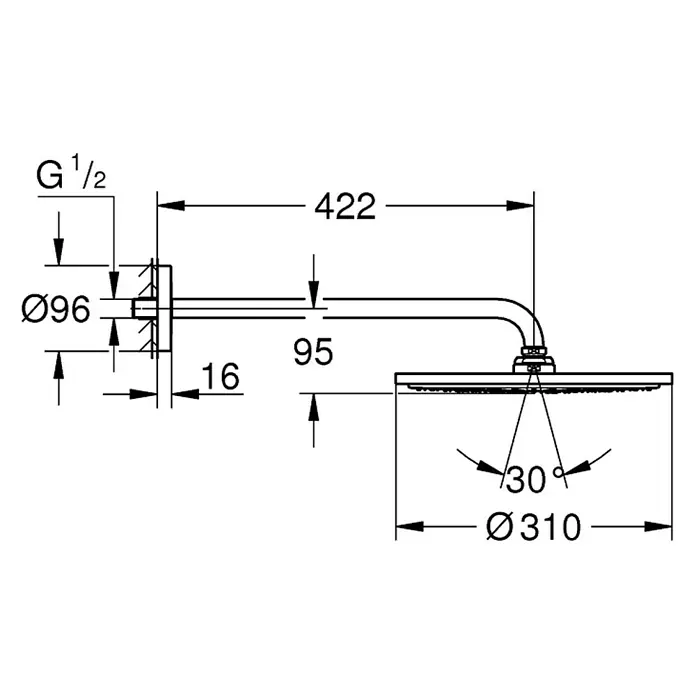 Grohe Kopfbrausen-Set Rainshower Cosmopolitan 310 - Durchmesser: 31 cm, Ausladung: 42,2 cm, 24 l/min bei 3 bar, Chrom - Vorderansicht