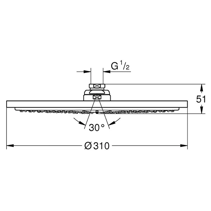 Grohe Kopfbrause Rainshower Cosmopolitan 310 - Durchmesser: 31 cm, 9,5 l/min bei 3 bar, Anzahl Funktionen: 1 Stk., Chrom - Vorderansicht