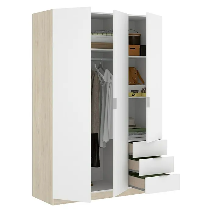 Armario para ropa Essen con cajones - L x An x Al: 52 x 121 x 184 cm, Blanco/Natural