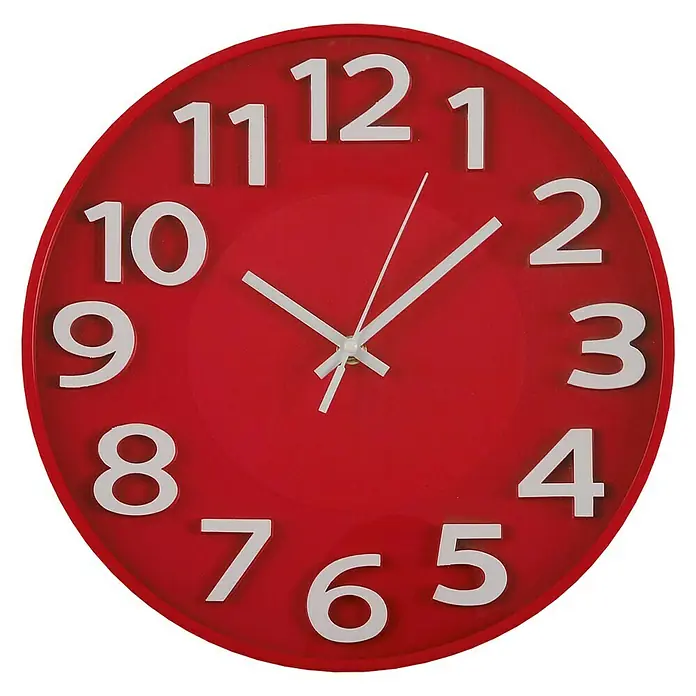 Reloj de pared redondo Cocina - Rojo, Diámetro: 30 cm