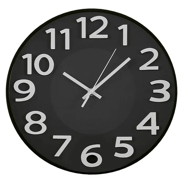 Reloj de pared redondo Cocina - Negro/Plateado, Diámetro: 30 cm