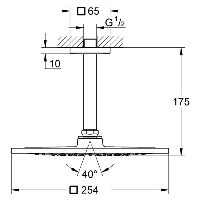 Grohe Kopfbrausen-Set Rainshower F-Series 10 - 25,4 x 25,4 cm, 9,5 l/min bei 3 bar, Deckenmontage, Chrom - Vorderansicht