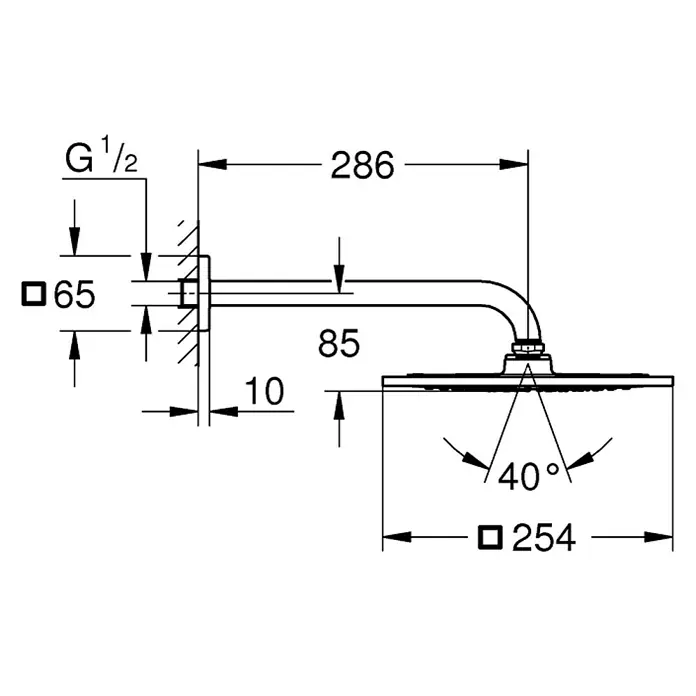 Grohe Kopfbrausen-Set Rainshower F-Series 10 - Durchmesser: 21 cm, 19 l/min bei 3 bar, Chrom - Vorderansicht
