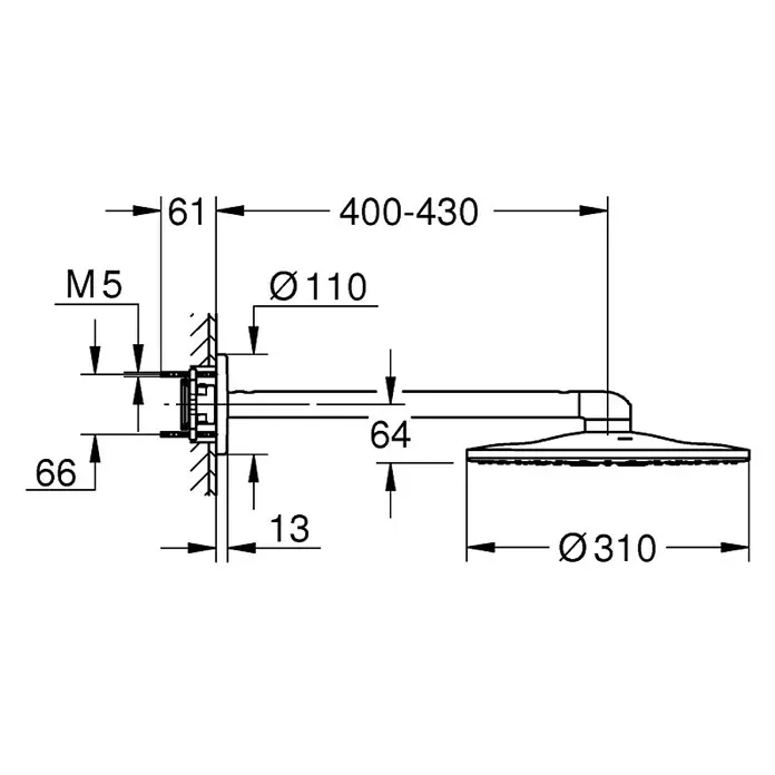 Grohe Kopfbrausen-Set Rainshower SmartActive 310 - Durchmesser: 31 cm, 25 l/min bei 3 bar, Wandmontage, Chrom - Vorderansicht