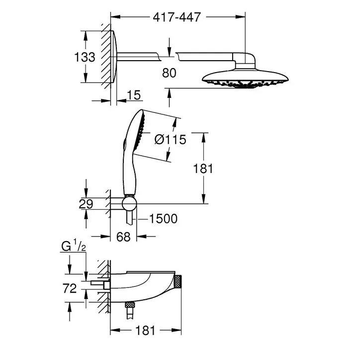 Grohe Duschsystem Rainshower SmartControl Duo 360 - Mit Thermostatarmatur, Anzahl Strahlarten: 2 Stk., Chrom - Vorderansicht