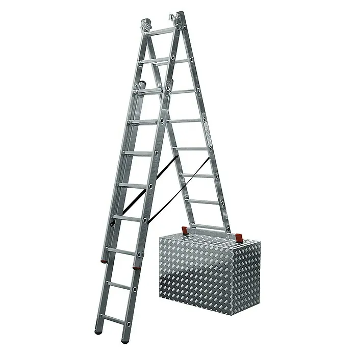 Krause Sprossen-Mehrzweckleiter - Arbeitshöhe: 5,4 m, Anzahl Tritte: 3 x 8 Sprossen, Aluminium - Linke Seitenansicht