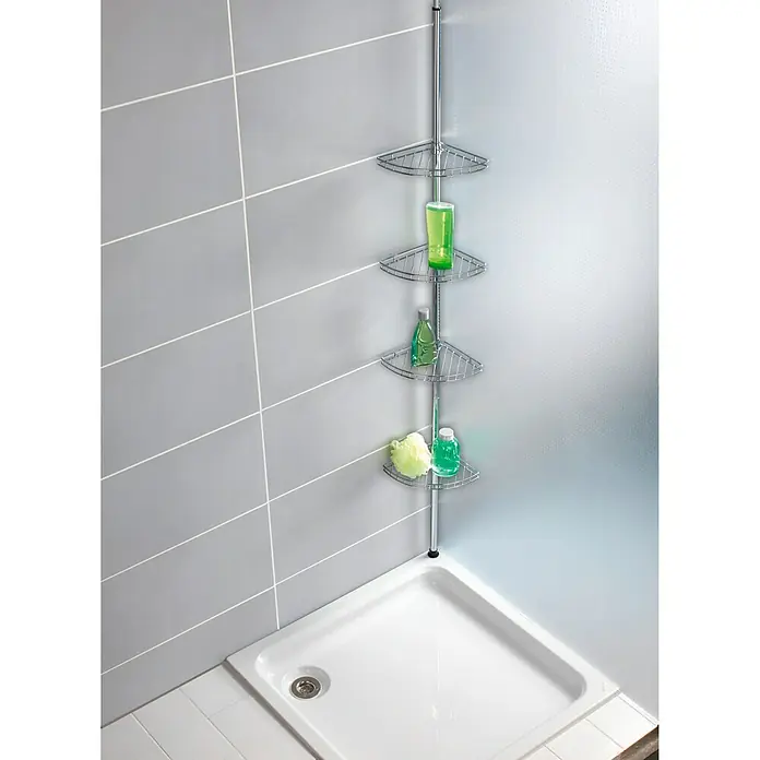 Wenko Teleskop-Eckregal Prea - Höhenverstellung: 56 cm - 275 cm, 4 Ablagen, Edelstahl