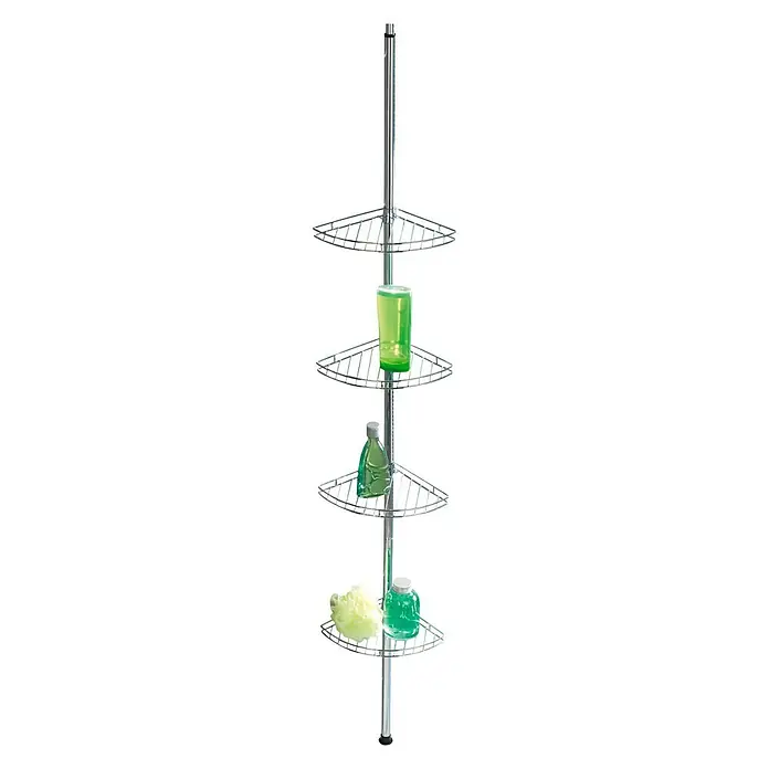 Wenko Teleskop-Eckregal Prea - Höhenverstellung: 56 cm - 275 cm, 4 Ablagen, Edelstahl