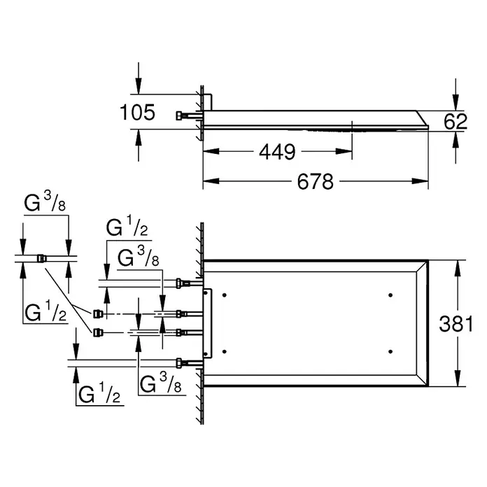 Grohe Kopfbrause Rainshower F-Series 15 - L x B: 67,8 x 38,1 cm, 20 l/min bei 3 bar, Anzahl Funktionen: 3 Stk., Chrom - Vorderansicht