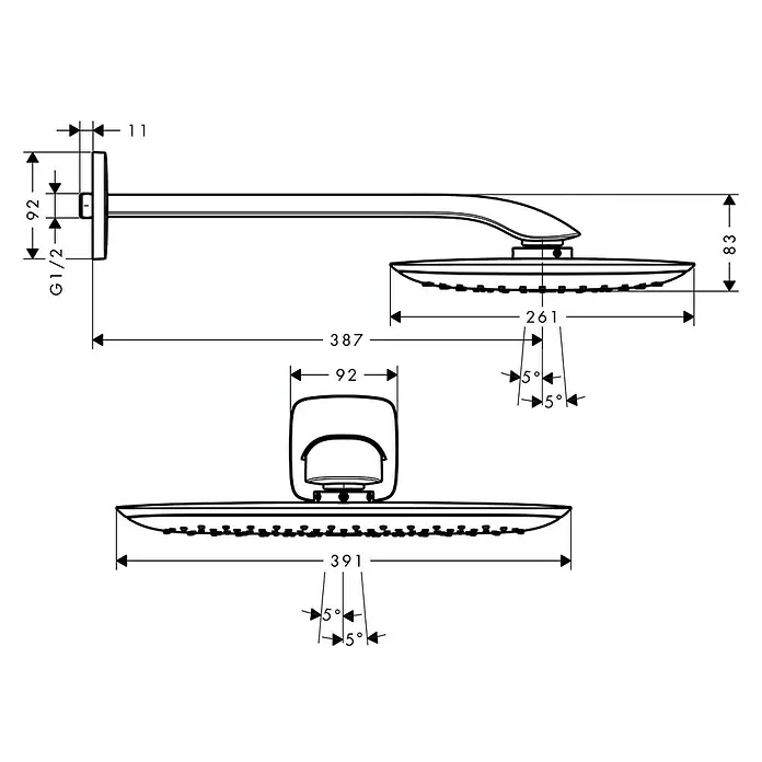 Hansgrohe Douchekopset PuraVida 400 - 26 x 39 cm, 21 l/min bij 3 bar, Wandmontage, Chroom
