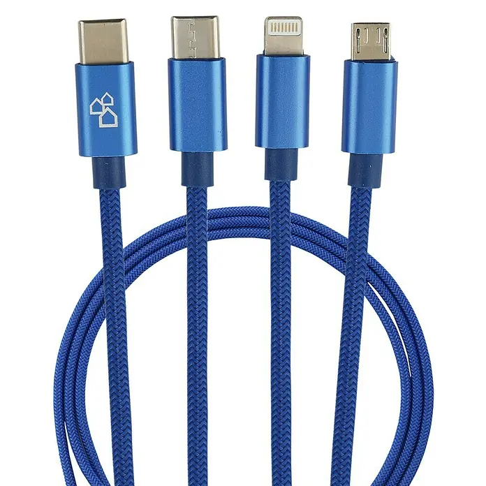 BAUHAUS USB kabel za punjenje - Plave boje, 1 m, USB C utikač, USB mikro utikač, Lightning utikač - Pogled sprijeda