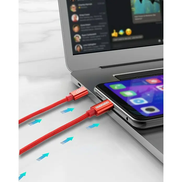 BAUHAUS USB kabel za punjenje - Crvene boje, 1 m, 2 USB-C utora - Pogled sprijeda