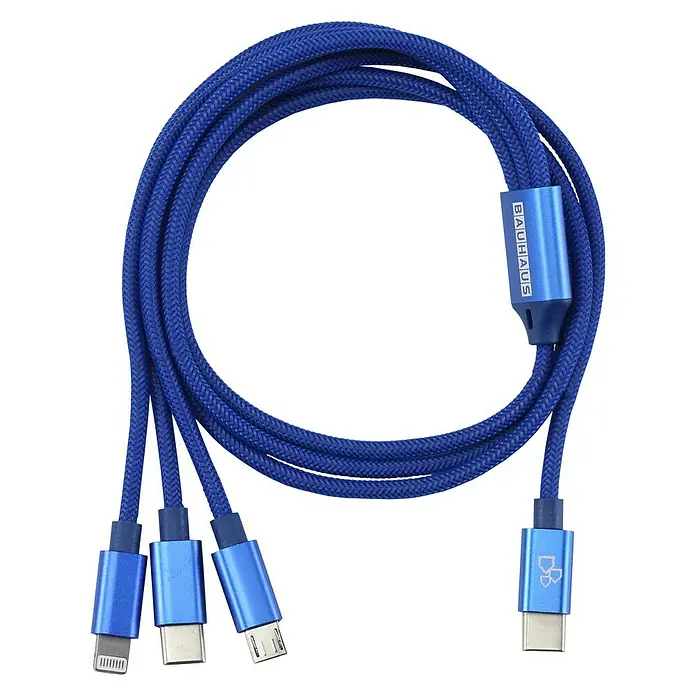 BAUHAUS USB kabel za punjenje - Plave boje, 1 m, USB C utikač, USB mikro utikač, Lightning utikač - Pogled sprijeda