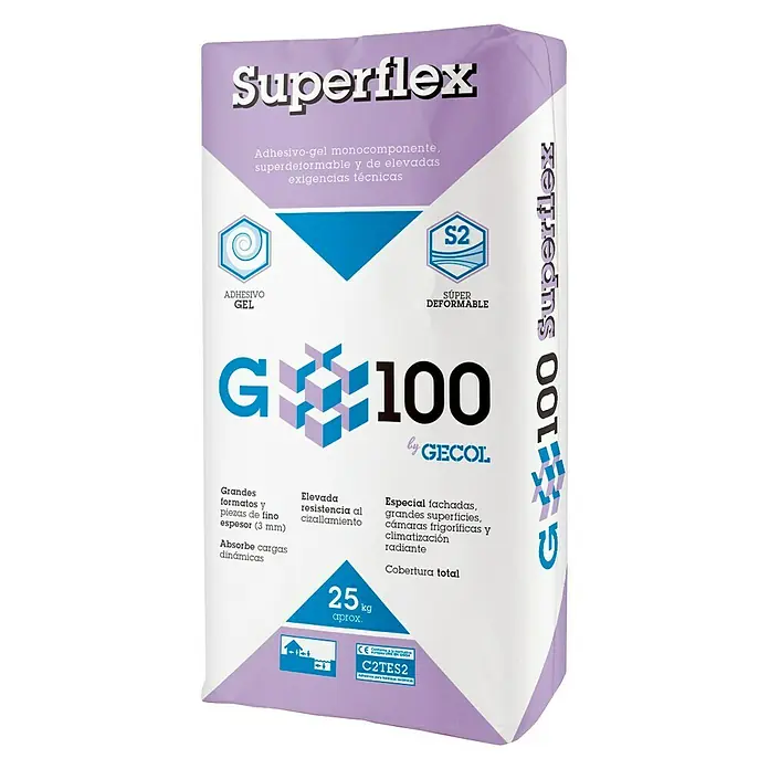Gecol Cemento cola Gel Superflex Blanco - Contenido: 25 kg, Construcción de calefacción por suelo radiante