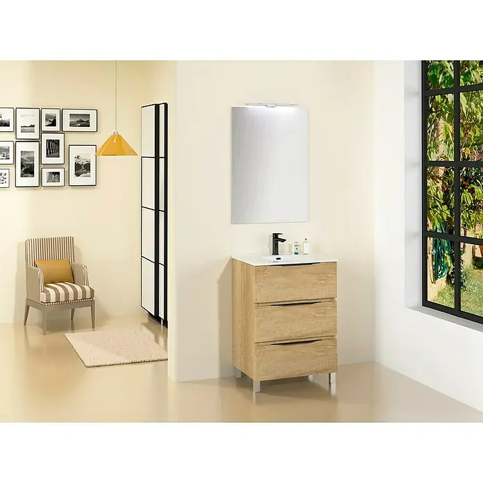 Conjunto de mueble de baño Abril - 60 cm, 3 piezas, Nature, Mate
