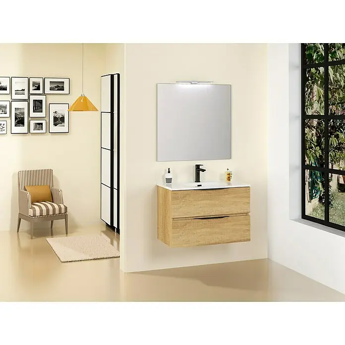 Conjunto de mueble de baño Bruna - Nature, Mate, 70 cm, 3 piezas