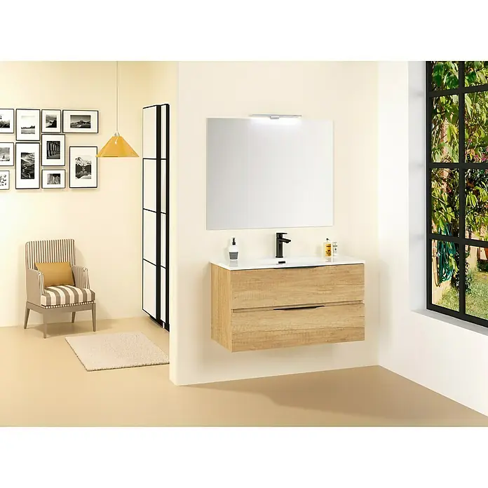Conjunto de mueble de baño Bruna - Nature, Mate, 90 cm, 3 piezas