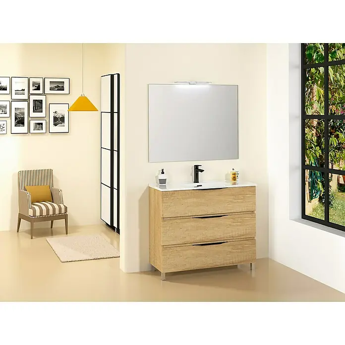 Conjunto de mueble de baño Abril Slim - 100 cm, Nature, Mate, 3 piezas