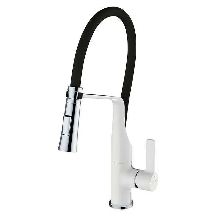 Clever Grifo de cocina Chef 6 - Blanco, Brillante, Grifo extraíble