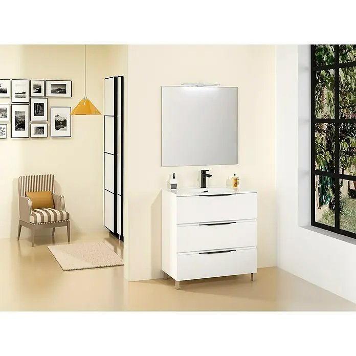 Conjunto de mueble de baño Abril - 80 cm, 3 piezas, Blanco, Mate