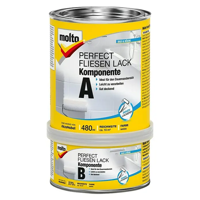 Molto Fliesenlack 2K Perfect - Weiß, 750 ml, Glänzend, Lösemittelhaltig