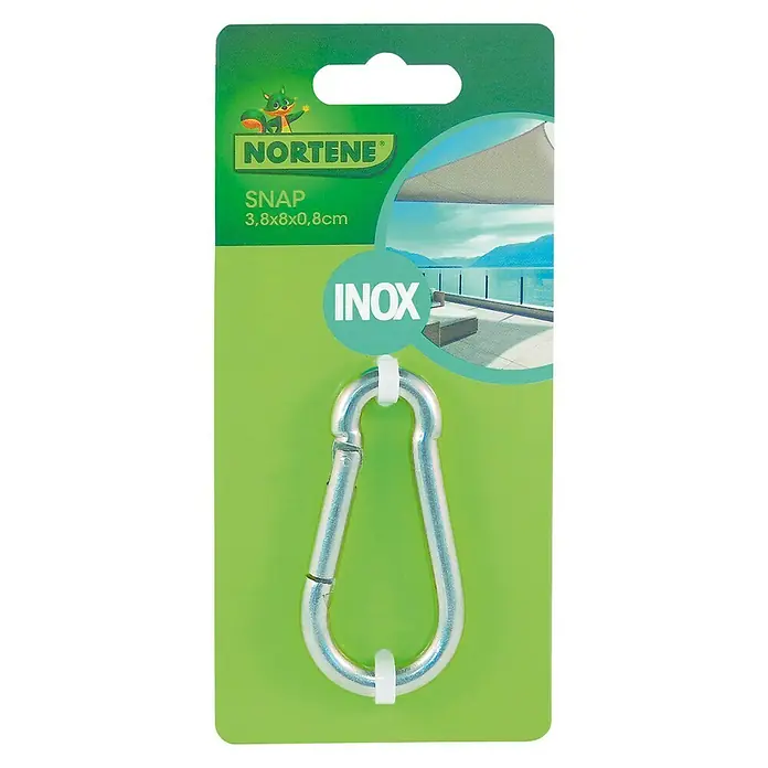 Nortene Mosquetón para mallas sombreadoras - 1 ud., Largo: 3,8 cm, Acero inoxidable