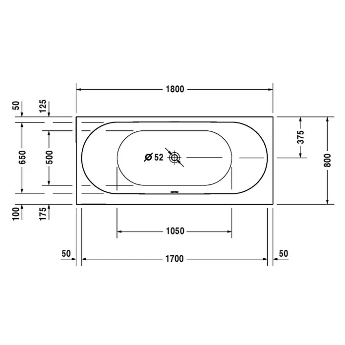 Duravit Darling New Badewanne - 180 x 80 cm, Sanitäracryl, Weiß - Vorderansicht