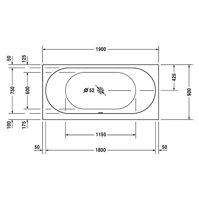 Duravit Darling New Badewanne - 190 x 90 cm, Sanitäracryl, Weiß - Vorderansicht