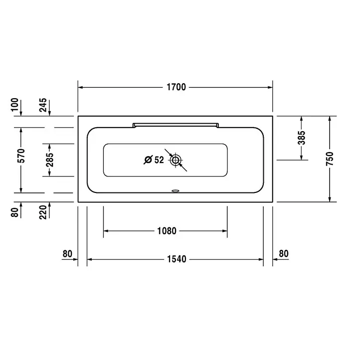 Duravit DuraStyle Badewanne - 170 x 75 cm, Rückenschräge Rechts, Sanitäracryl, Weiß - Vorderansicht