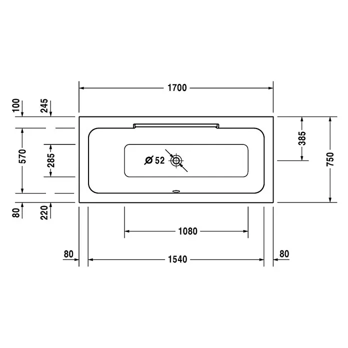 Duravit DuraStyle Badewanne - 170 x 75 cm, Rückenschräge Links, Sanitäracryl, Weiß - Vorderansicht