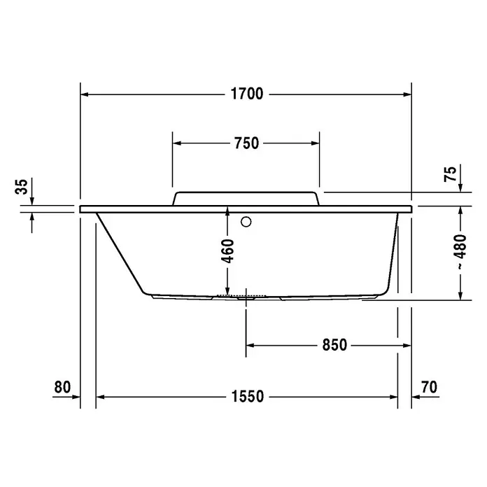 Duravit DuraStyle Badewanne - 170 x 70 cm, Rückenschräge Links, Sanitäracryl, Weiß