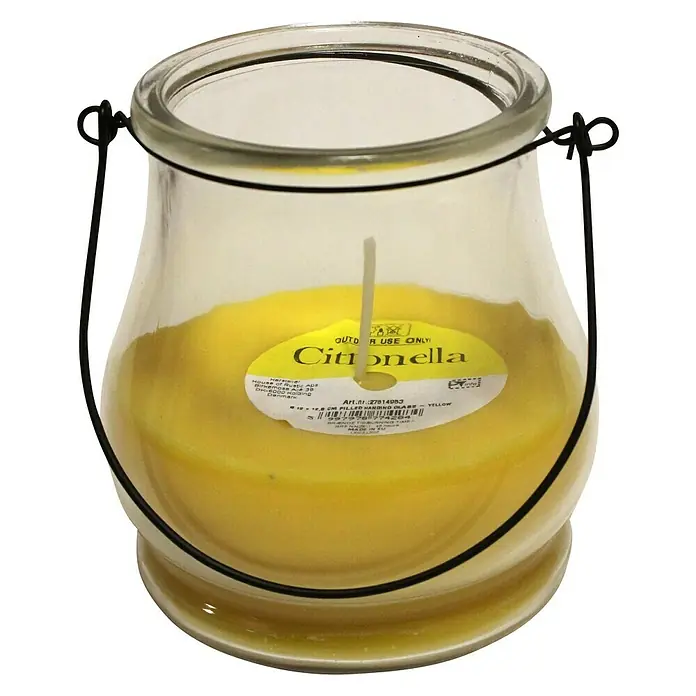Duftkerze Citronella im Glas - Hängend, Ø x H: 12 cm x 12,5 mm, Gelb - Vorderansicht
