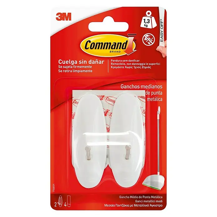 3M Command Colgador adhesivo 17068 - 2 ud., Plástico, Blanco