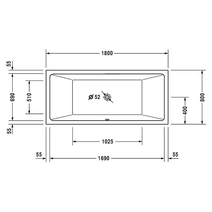 Duravit Badewanne Vero Air - 180 x 80 cm, Sanitäracryl, Weiß - Vorderansicht