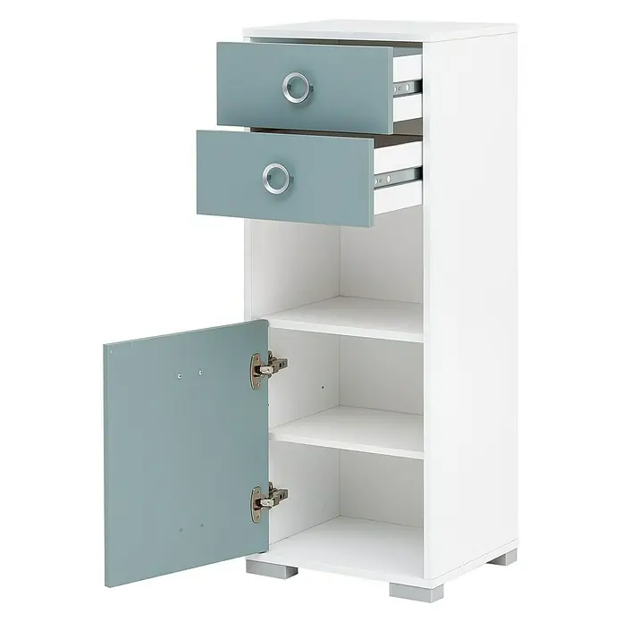 Schildmeyer Kimi Highboard - 40 x 33 x 105 cm, Weiß, Taubenblau - Detailaufnahme