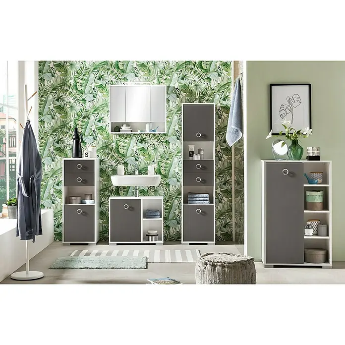 Schildmeyer Kimi LED-Spiegelschrank - B x H: 70 x 60,5 cm, Mit Beleuchtung, Spanplatte, Weiß - Stimmungsaufnahme