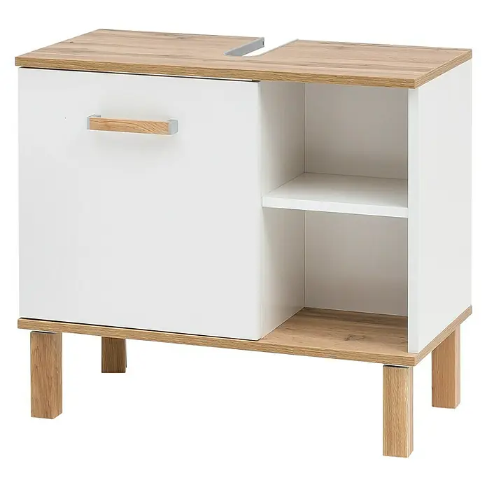 Schildmeyer Padua Waschtischunterschrank - 65 x 35 x 60 cm, Weiß/Eiche - Rechte Seitenansicht
