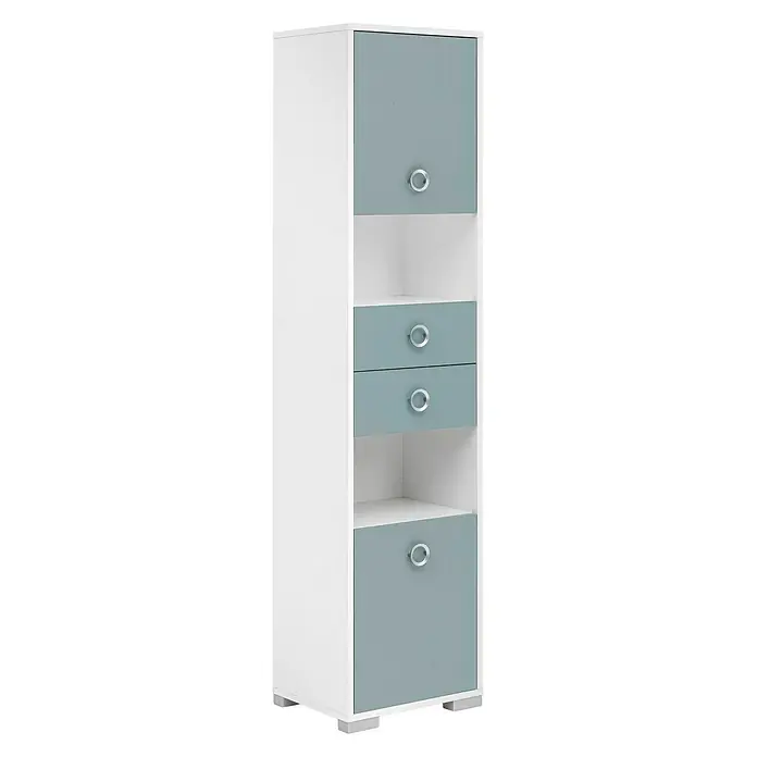 Schildmeyer Kimi Hochschrank - 40 x 33 x 172 cm, Weiß, Taubenblau - Linke Seitenansicht