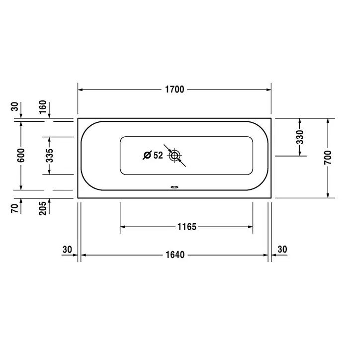 Duravit Happy D.2 Badewanne - 170 x 70 cm, Rückenschräge Links, Sanitäracryl, Weiß - Vorderansicht
