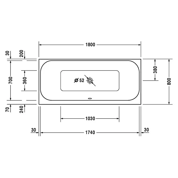 Duravit Happy D.2 Badewanne - 180 x 80 cm, Rechteck, Sanitäracryl, Weiß - Vorderansicht