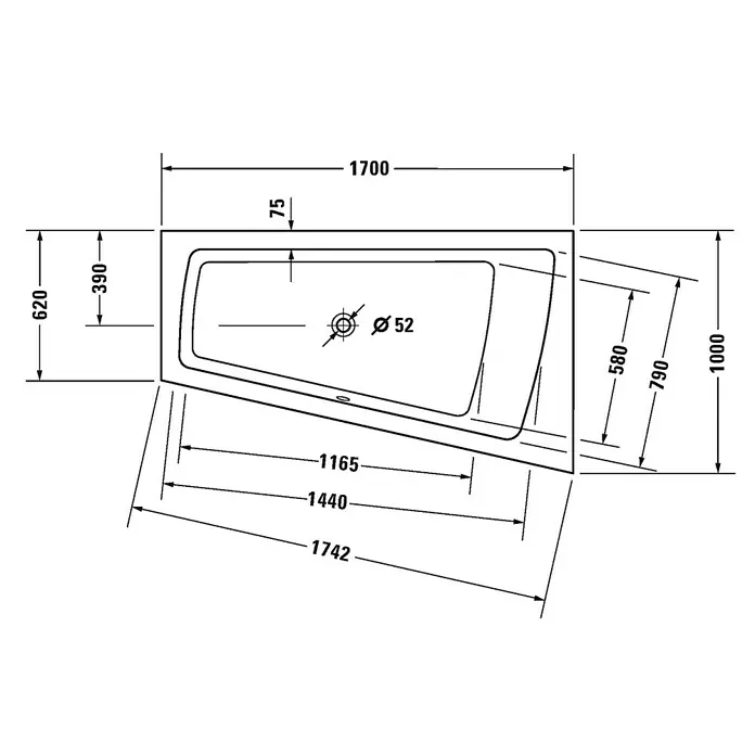 Duravit Badewanne Paiova - 170 x 100 cm, Raumecke Rechts, Sanitäracryl, Weiß - Vorderansicht