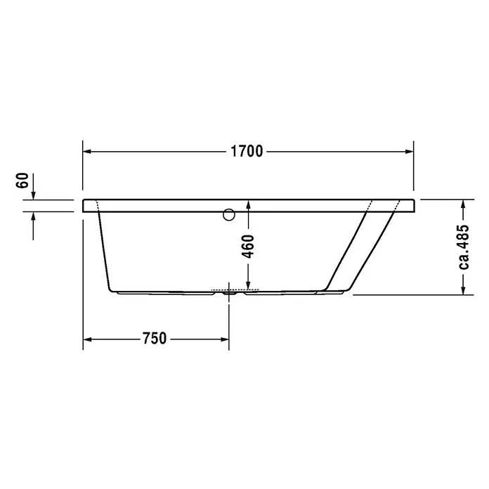 Duravit Badewanne Paiova - 170 x 100 cm, Raumecke Rechts, Sanitäracryl, Weiß - Vorderansicht