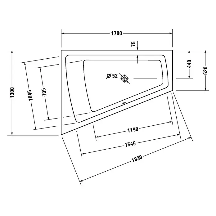 Duravit Badewanne Paiova - 170 x 130 cm, Raumecke Links, Sanitäracryl, Weiß - Vorderansicht