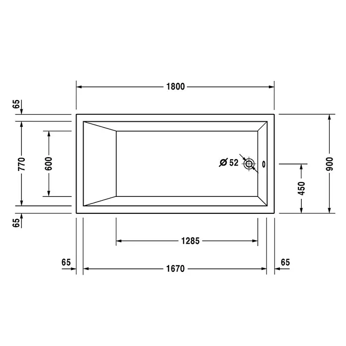 Duravit Starck 1 Badewanne Typ 1 - 180 x 90 cm, Sanitäracryl, Weiß - Vorderansicht