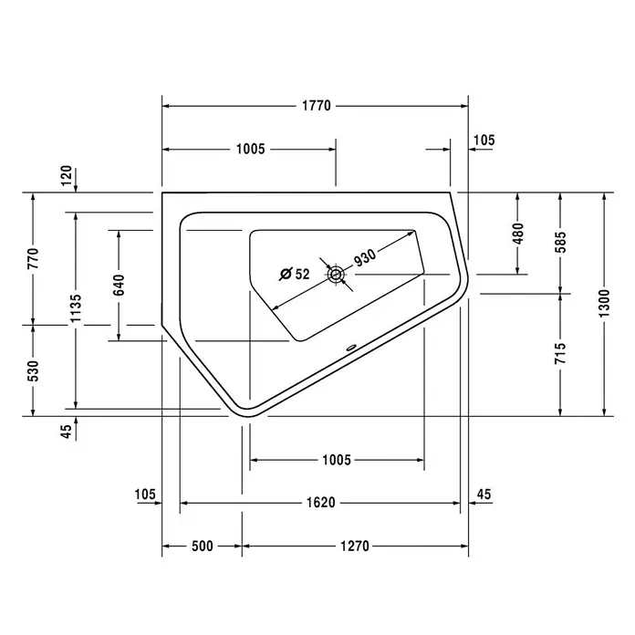 Duravit Badewanne Paiova 5 - 177 x 130 cm, Raumecke Links, Sanitäracryl, Weiß - Vorderansicht