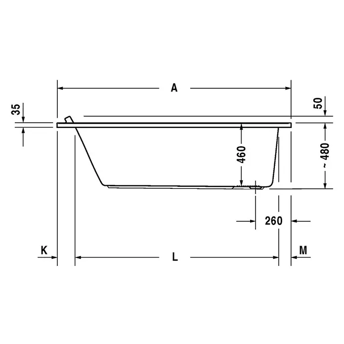 Duravit Starck 1 Badewanne - 160 x 70 cm, Sanitäracryl, Weiß - Vorderansicht