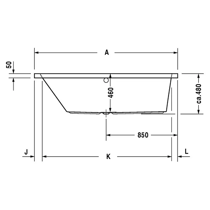 Duravit Vero Badewanne - 170 x 70 cm, Rückenschräge Links, Sanitäracryl, Weiß - Vorderansicht